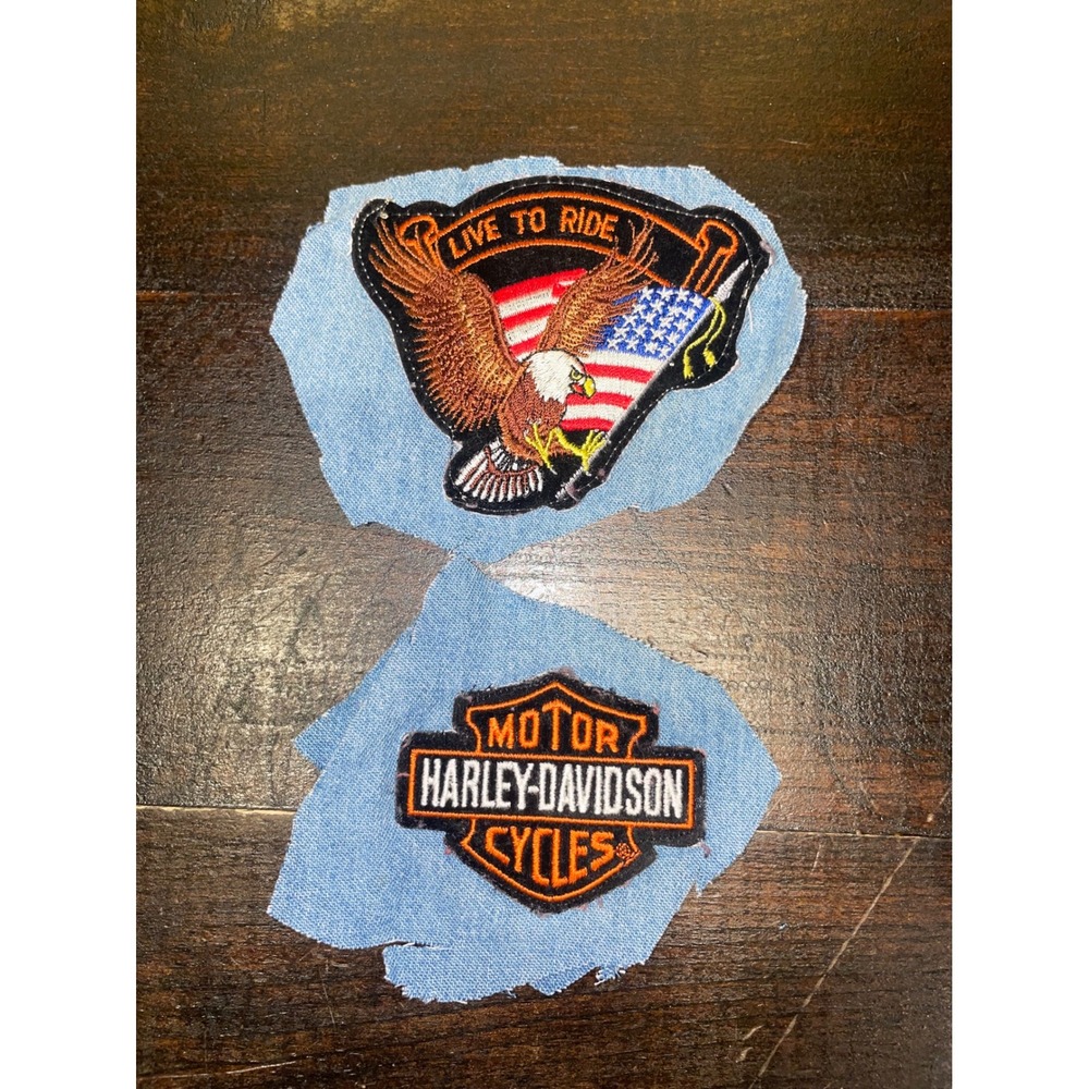 Harley Davidson Live to Ride Eagle American Flag‎ Embroidered Patch Set